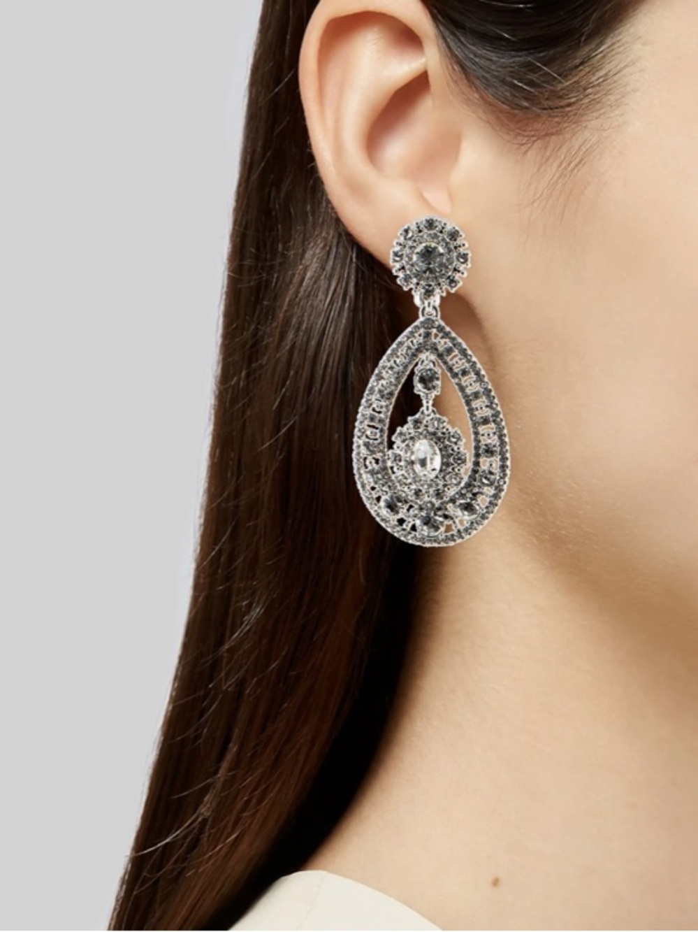 Marchesa Signed Crystal Filigree Chandelier Pierce Earrings